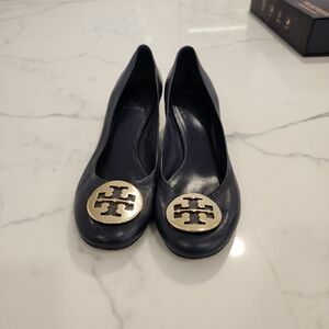 Tory Burch Dark Blue Flats with Gold Emblem